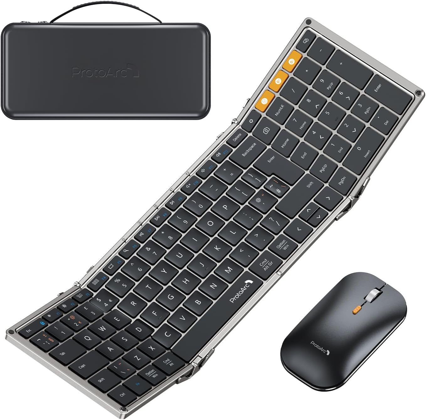 Foldable Keyboard and Mouse, XKM01 Portable Bluetooth Folding Keyboard Mouse Combo for Travel, 2.4G+Dual Bluetooth, Full-Size Rechargeable, QWERTY UK Layout