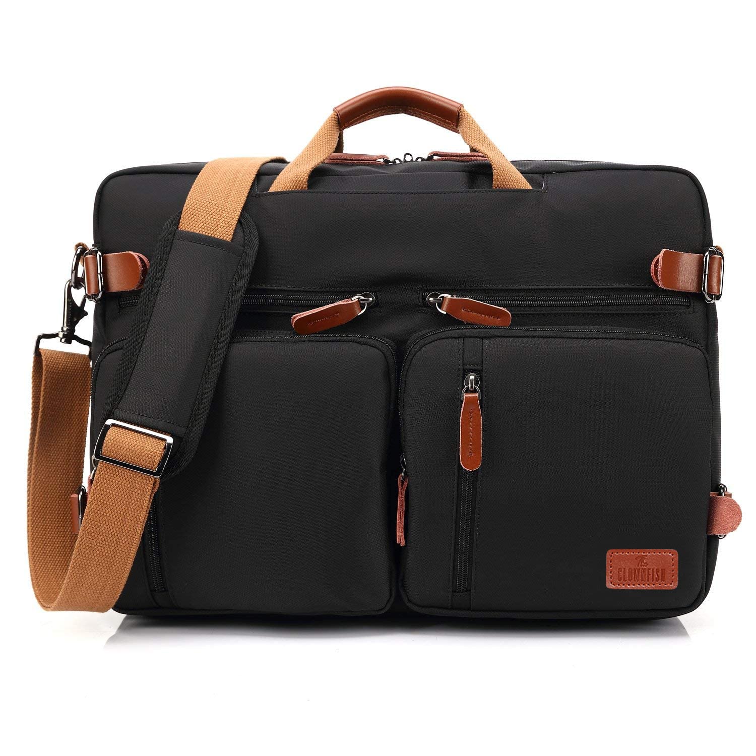 THE CLOWNFISH Unisex-Adult Convertible Laptop Briefcase Backpack With Genuine Leather Logo, Pullers And Handle (15.6 Inch, Black) (B085RP2WSY) Amazon Price History, Amazon Price Tracker