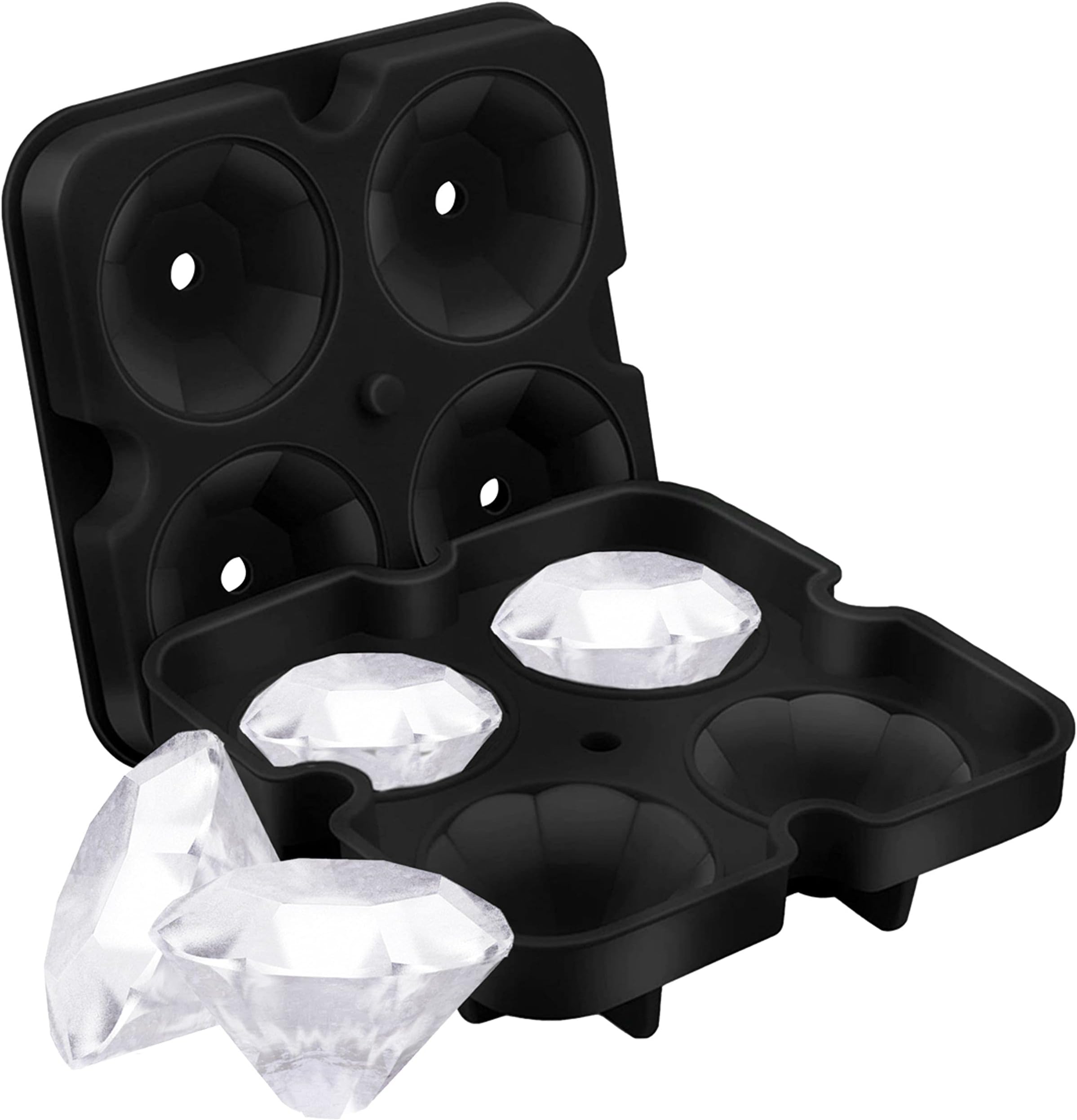 Bahoki Essentials Ice Molds - Silicone Ice Cube Tray With Lid - Fill and Release Ice Maker - Cute and Fun Shape Multipurpose Molds - Great for Parties and Events (Diamond)