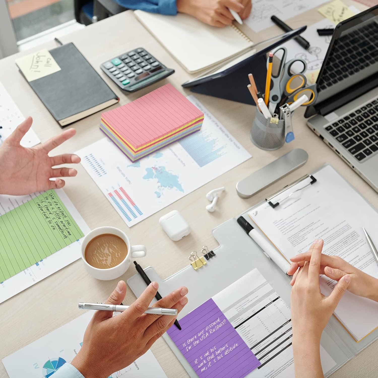 EOOUT 8 Pack Lined Sticky Notes 4x6 Inches, Pastel Ruled Self-Stick Pads, Colorful Super Sticking Power Memo Pads, Strong Adhesive Notes for Home, Office, School, Meeting, 45 Sheets/pad : Office Products