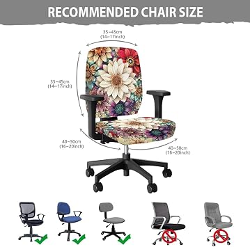 Boho Blossoms Office Chair Cover Stretch 2 Piece Computer Desk Chair Cover Universal Rotating Gaming Chair Slipcover High Back Chair Seat Protector