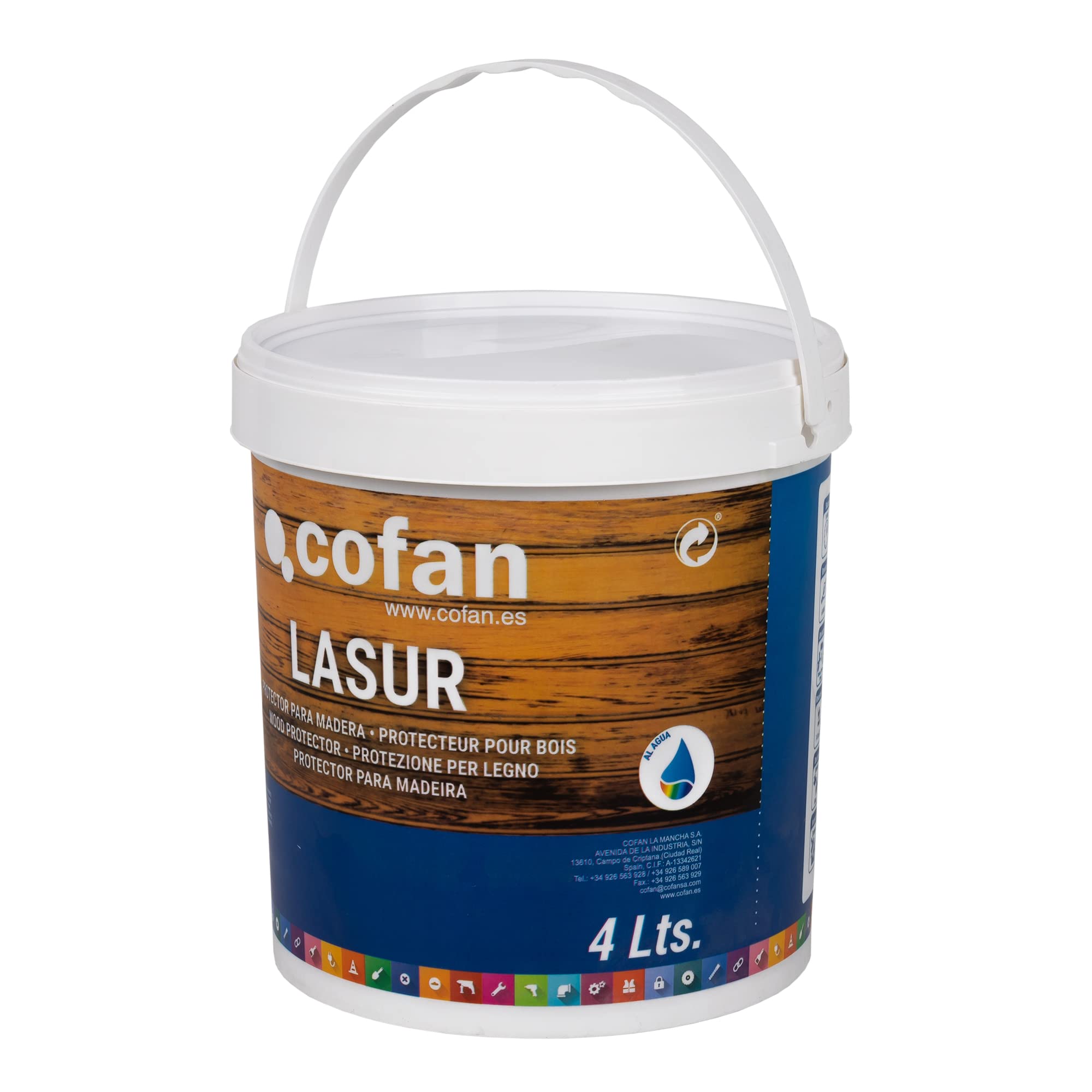 Cofan Lasur Protector al Agua para Madera | Color Teca con acabado Mate | Bote de 4 litros
