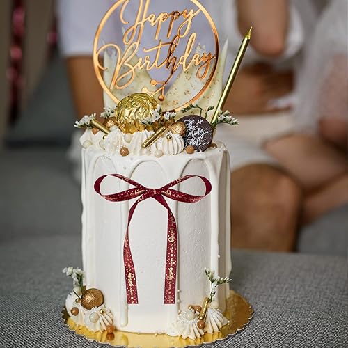 Miniatura 6 de Cinta de feliz cumpleaños, 1 rollo de cintas de satén rojo de 58 pulgadas de ancho con cinta de regalo impresa dorada para envolver regalos de