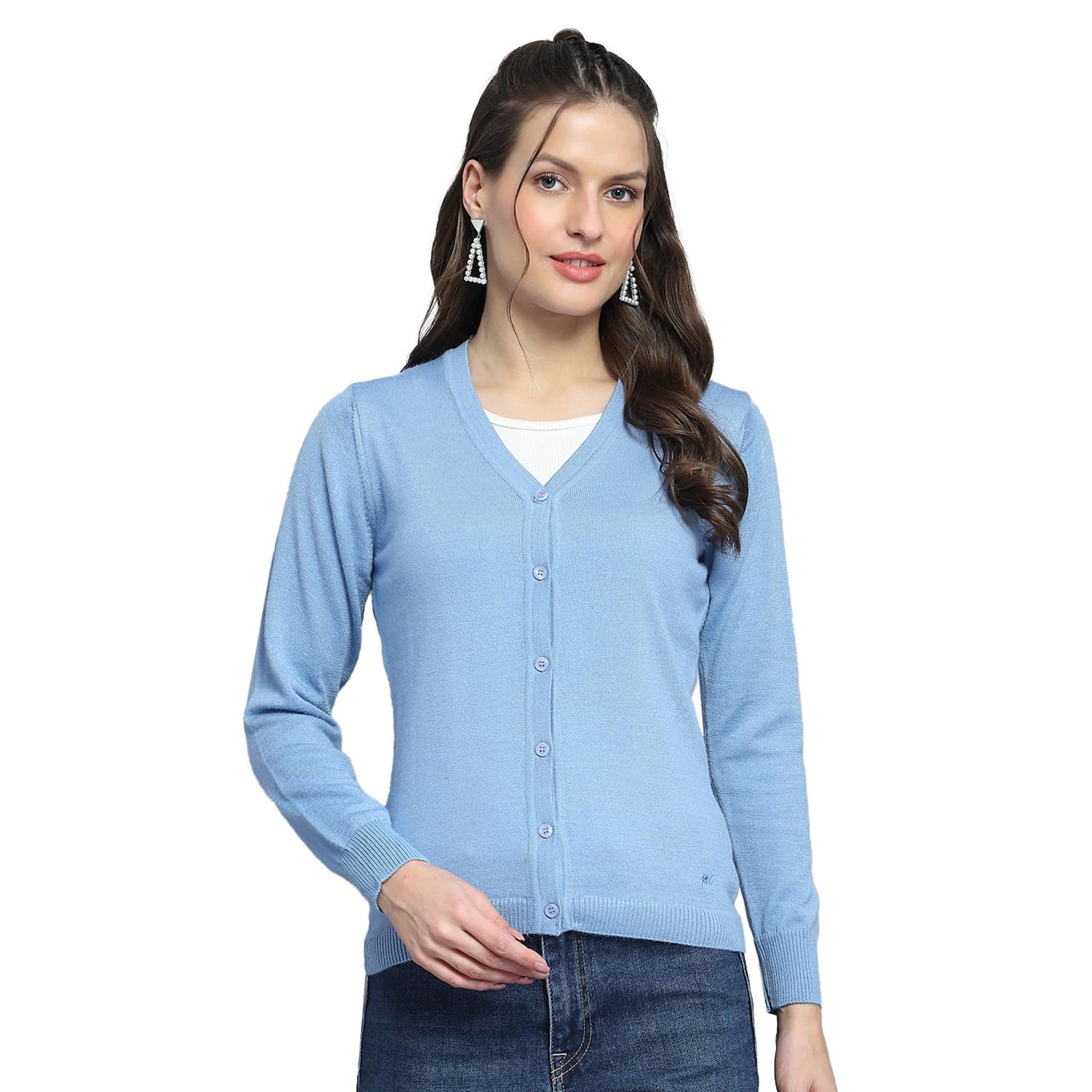 monte carlo Womens Solid Sky Blue V Neck Full Sleeve Cardigan_1242738VN-9065-picture-23