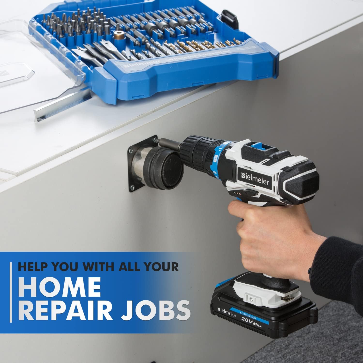 Bielmeier 20V Cordless Drill Set,Lithium Drill Kit with 100 PCS Combination Drills Set,3/8 inches Keyless Chuck, Electric Drill with 2-Variable Speed Switch LED Drill,Complete Home & Garage DIY Tool…