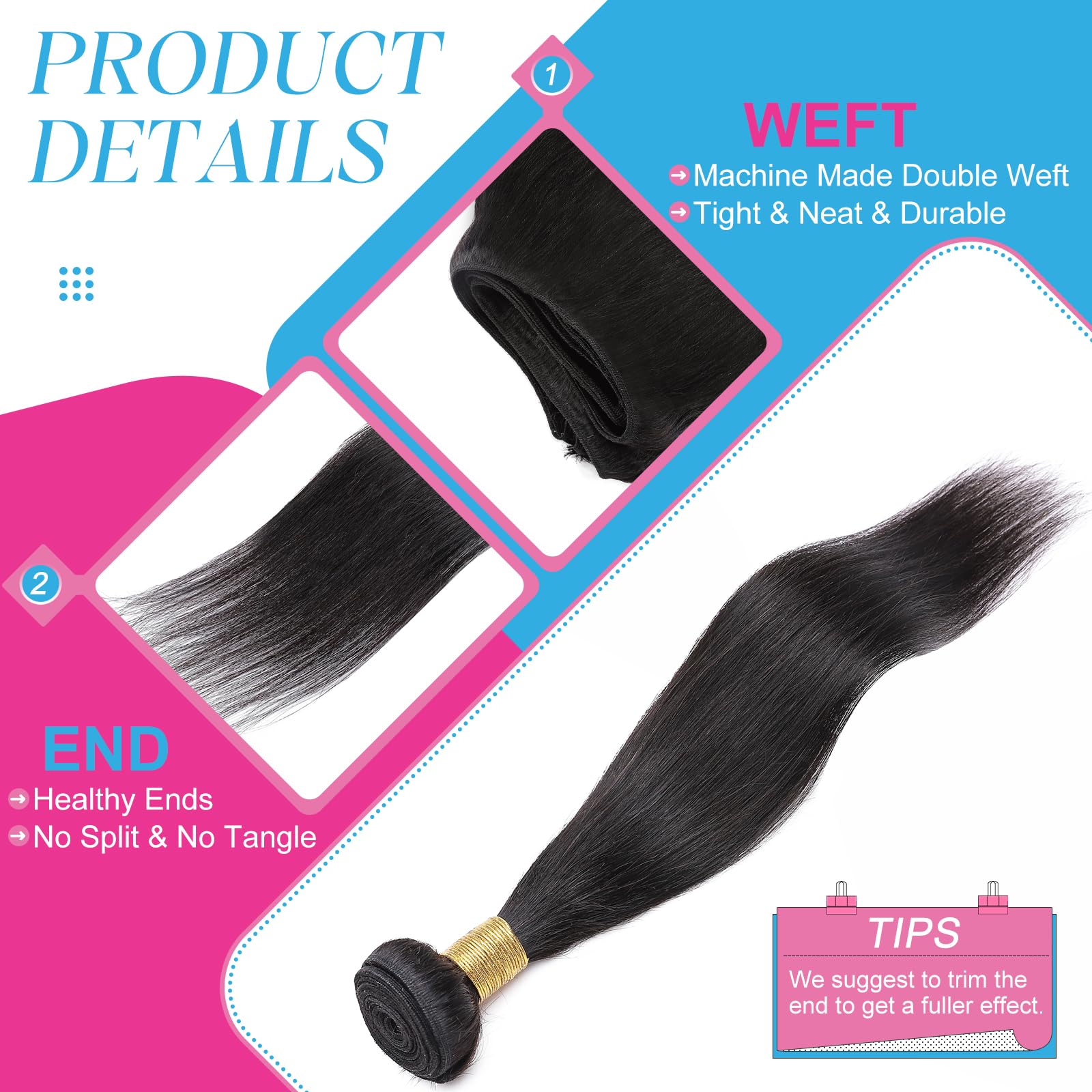 Elailite Human Hair Weave Bundles Hair Weft Extensions Real Human Hair Straight 1 Bundle 100g - #99J Red Wine - 22 Inch - Image 3