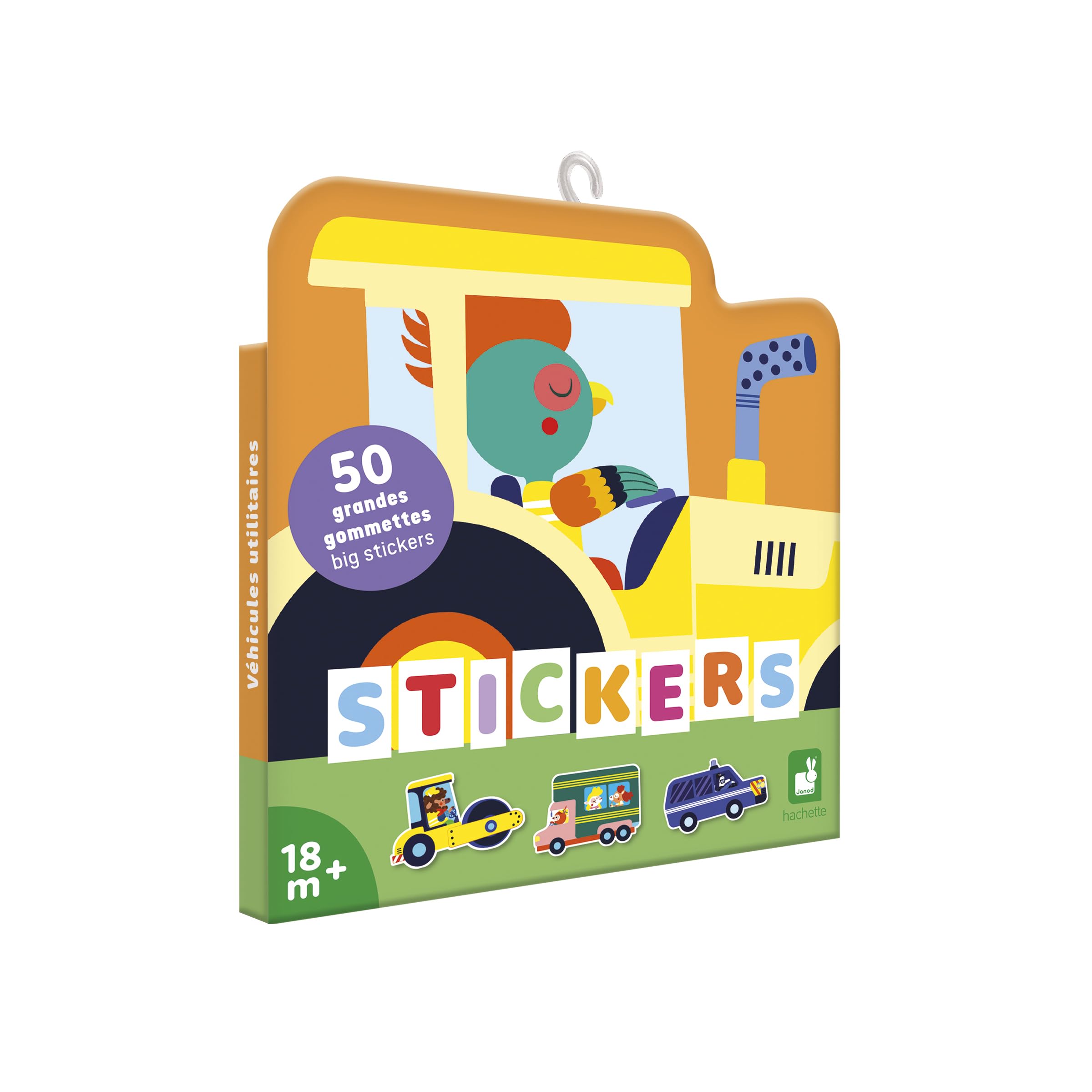 Janod - 50 Large Stickers for Children Size 7x8cm - Stickers Construction Vehicles Theme - Pre-cut to Facilitate Grasping - Creative Development - 18 months +, J09191 — image 1