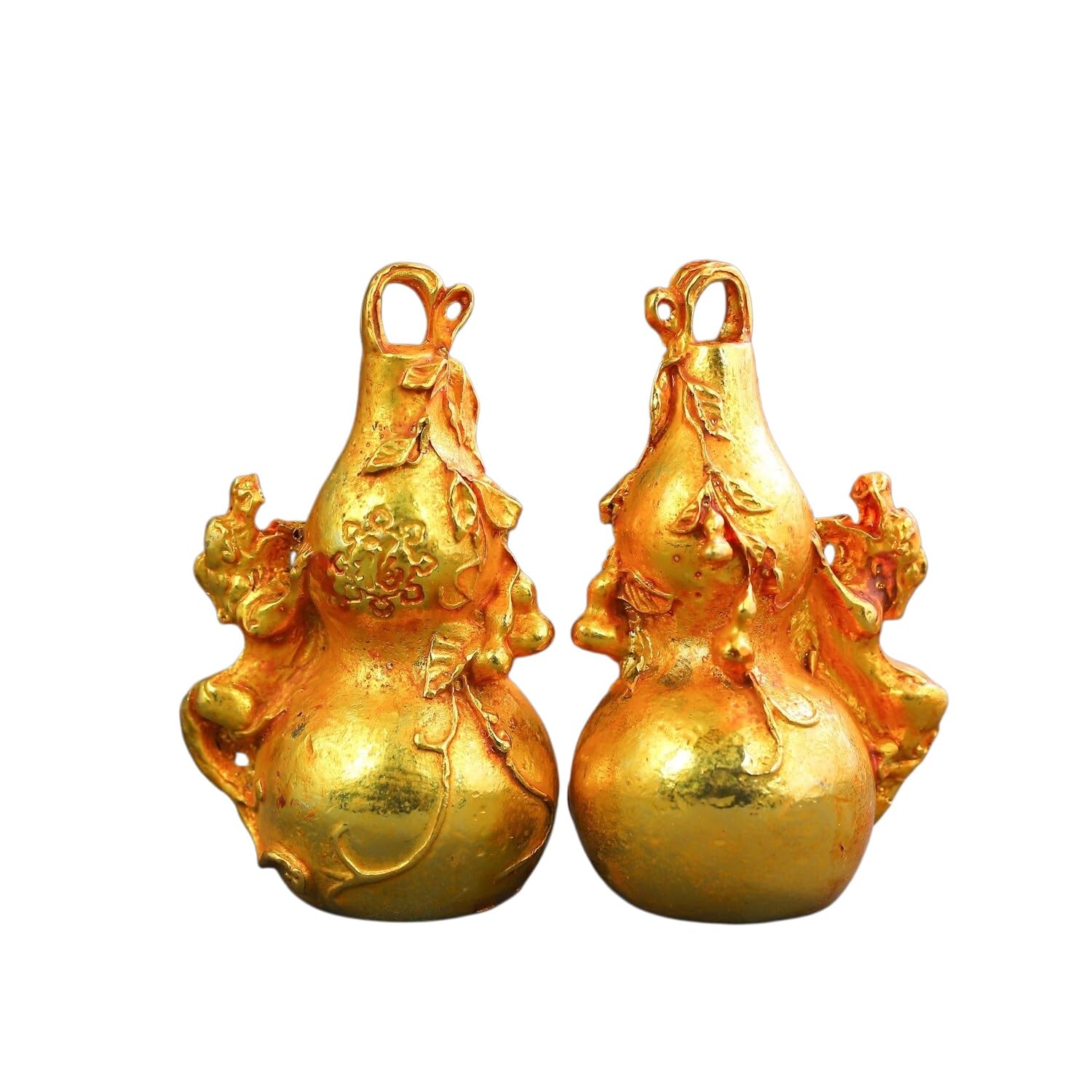 Antique Bronze Gold-plated Pixiu And Gourd Ornaments 7cm High(One pair)