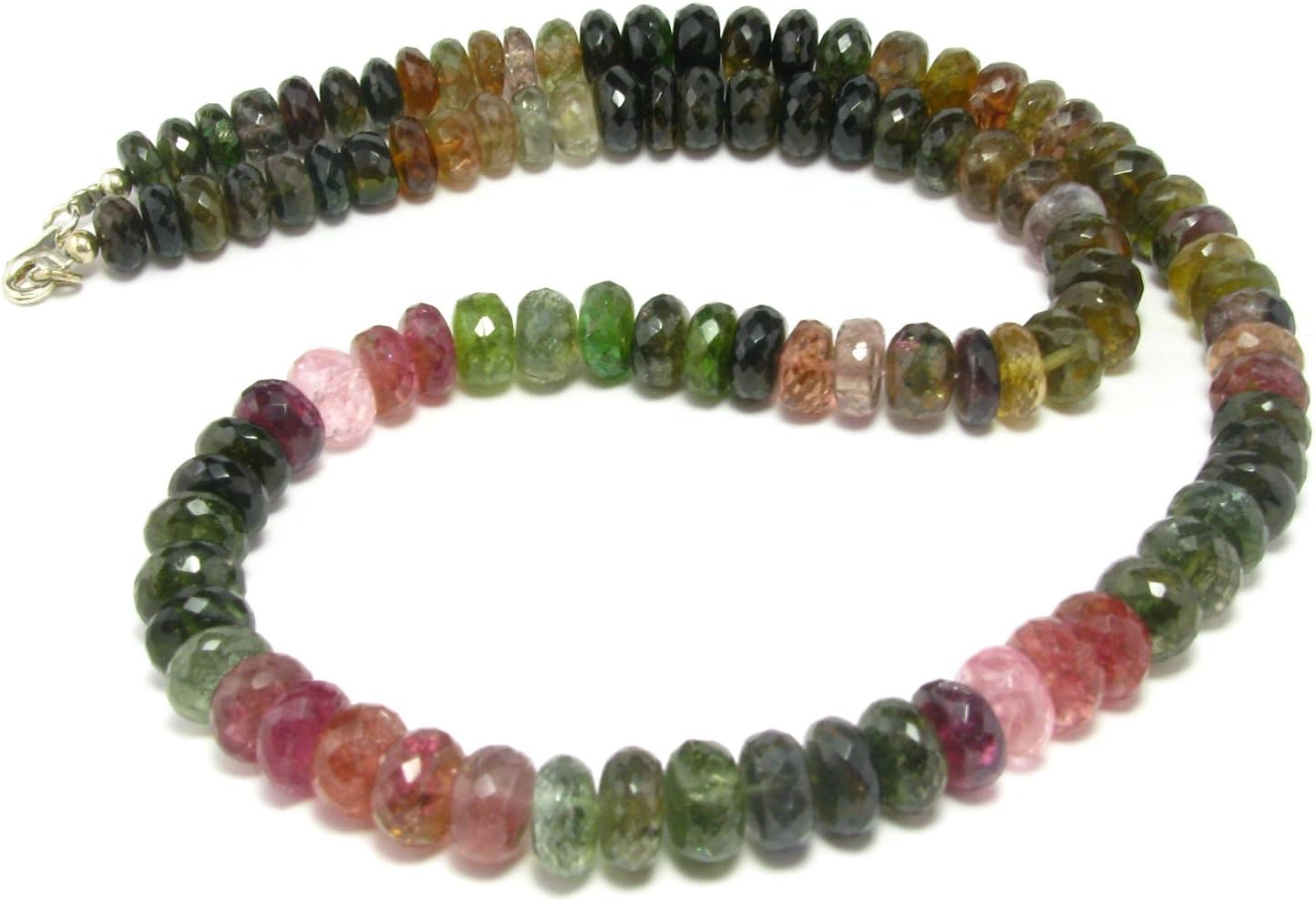 Tourmaline Gem Watermelon Necklace Beads W/Sterling Silver Clasp - 19"