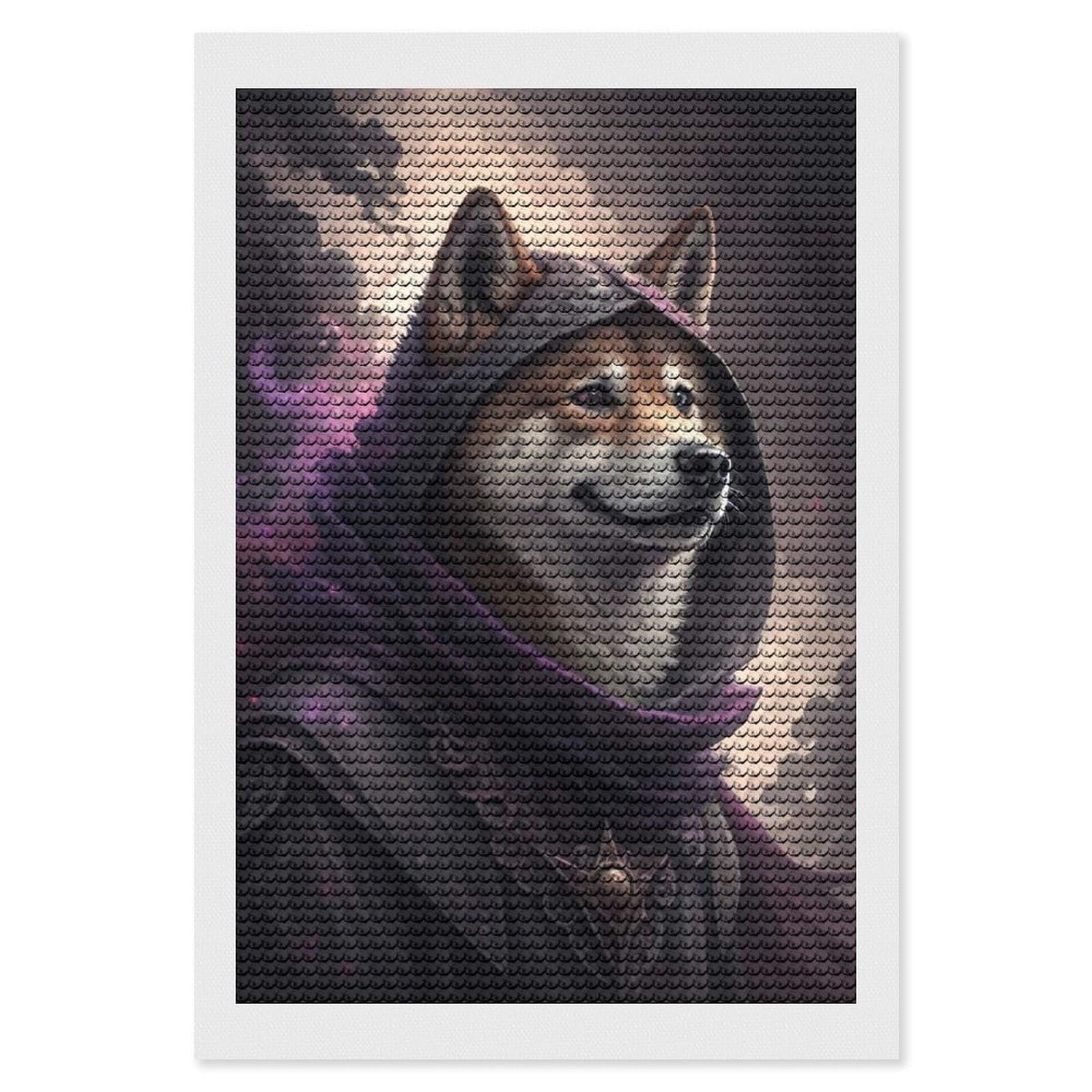 Junmoney Shiba Inu Wizard in Purple Robes Diamond Art Kit 8"x12", Holiday Gift Idea, for Women, Easy Handmade Project, Vintage Style Decor, Printed Canvas
