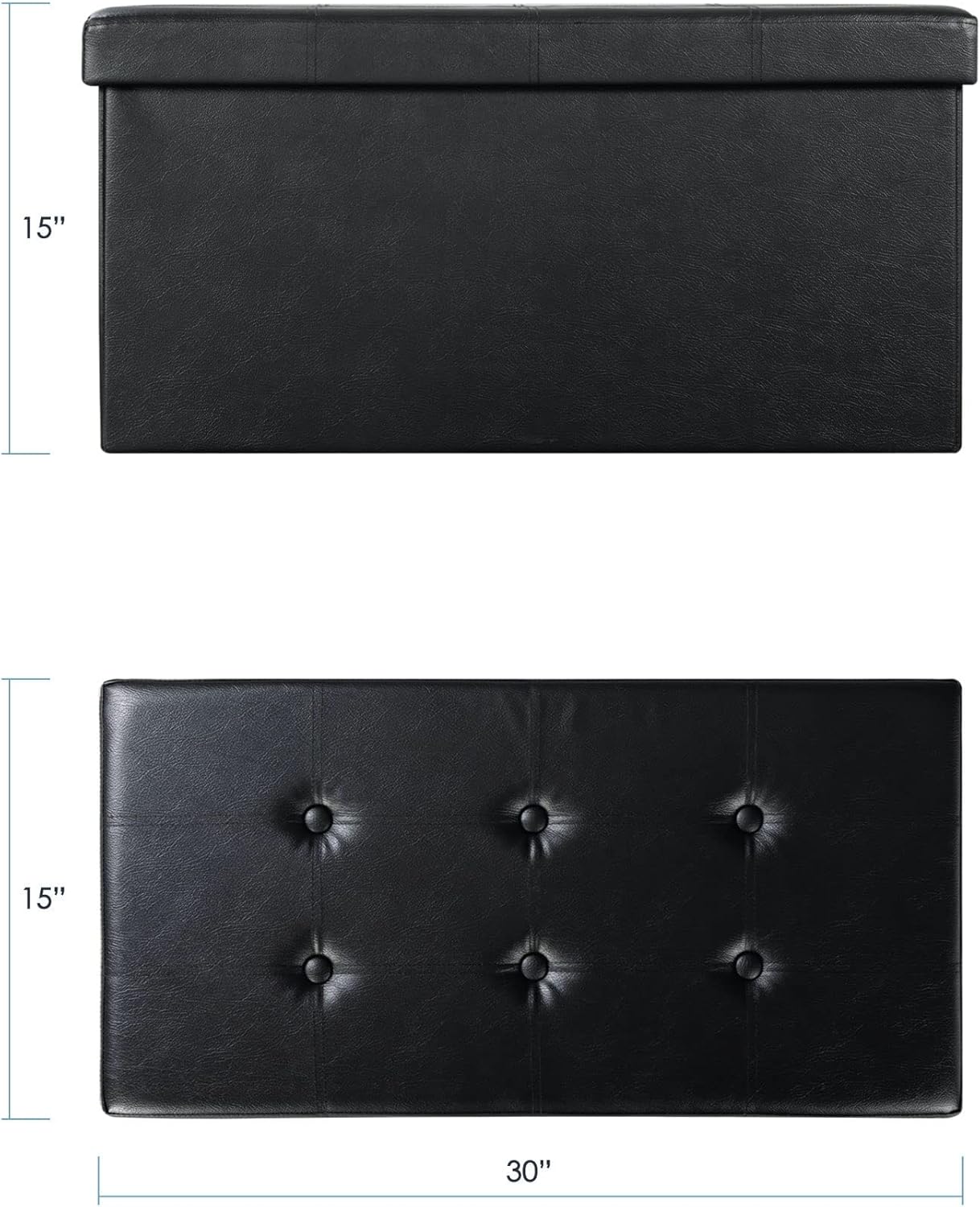 Otto & Ben Folding Box Chest with Memory Foam Seat Tufted Faux Leather Trunk Bedroom Ottomans Bench Foot Rest Stool, 30 Inch, Black