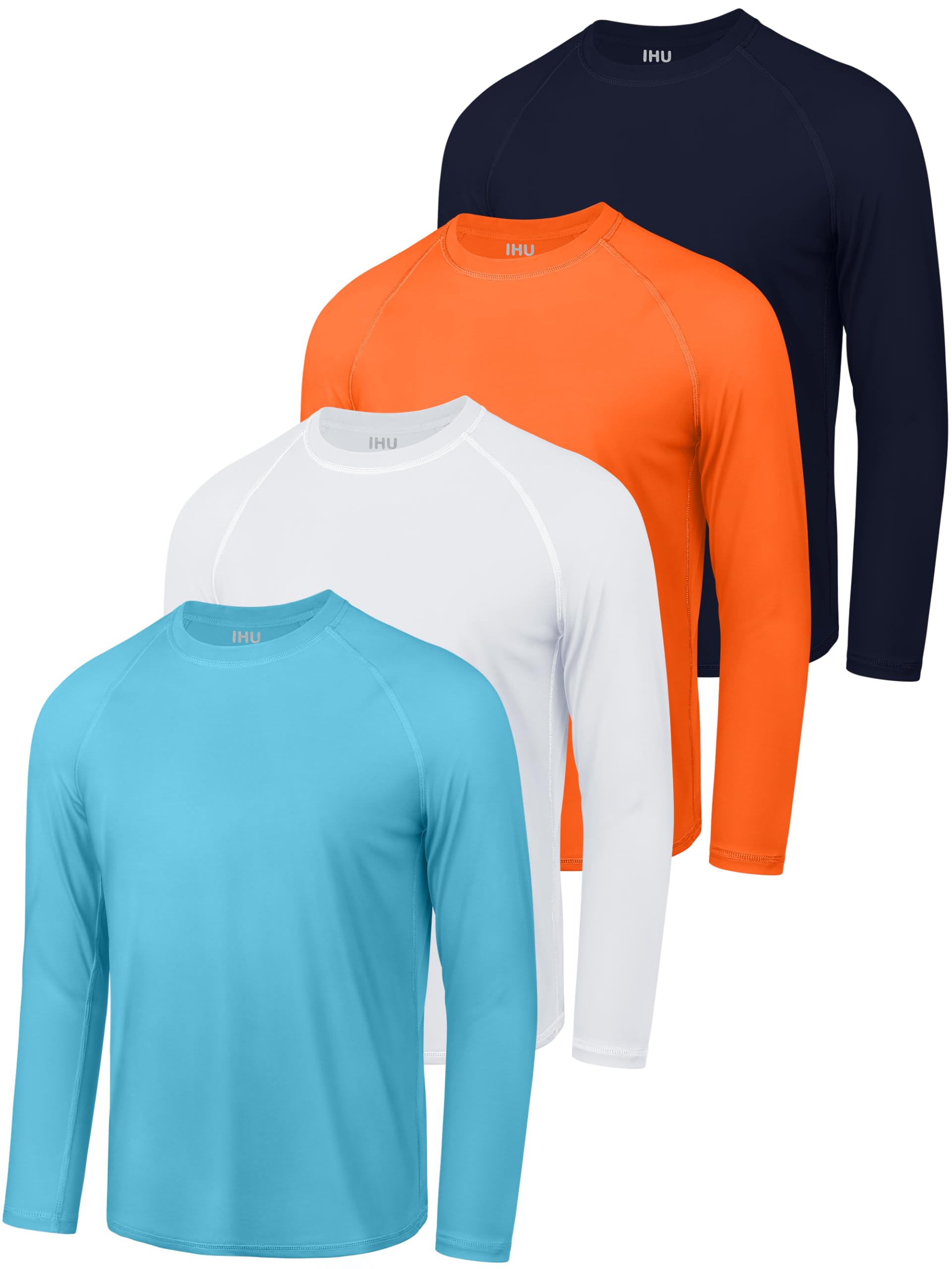 IHU 4er-Pack Jungen UV Shirt Kinder UPF 50+ Schnelltrocknend Badeshirt | Langarm Rash Guard Mädchen Schwimmshirt, Sonnenschutz, Etikettenloser, Raglanärmel, Rundhalsausschnitt, Nahtloses, Flachnähte