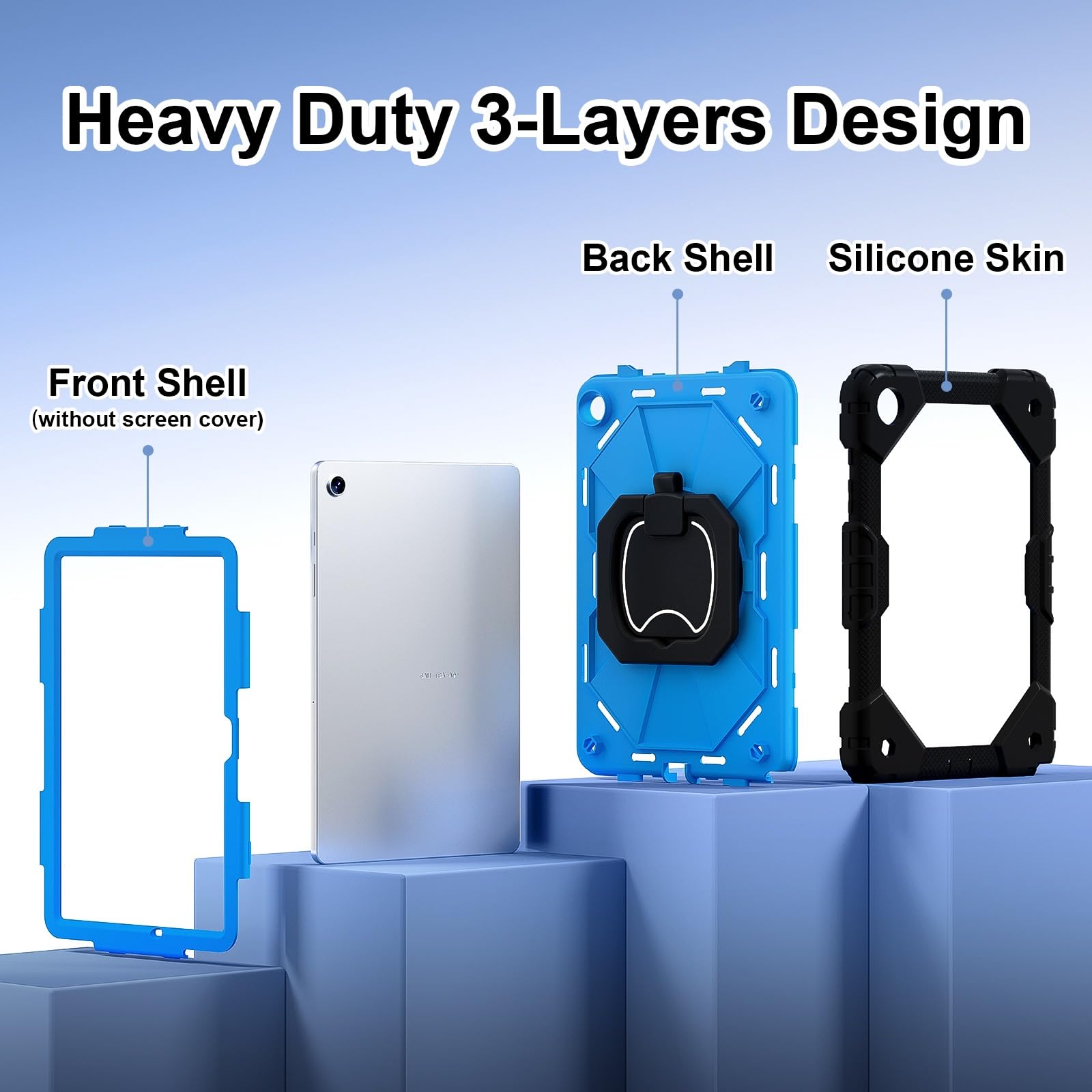 Custodia anti-ingiallimento per tablet Custodia for Samsung Galaxy Tab A11+/A11 Plus 11 pollici (2025) Robusta custodia antiurto, protettiva W 360 Cavalletto girevole+Cinghia da polso+Tracolla(Blue 2)