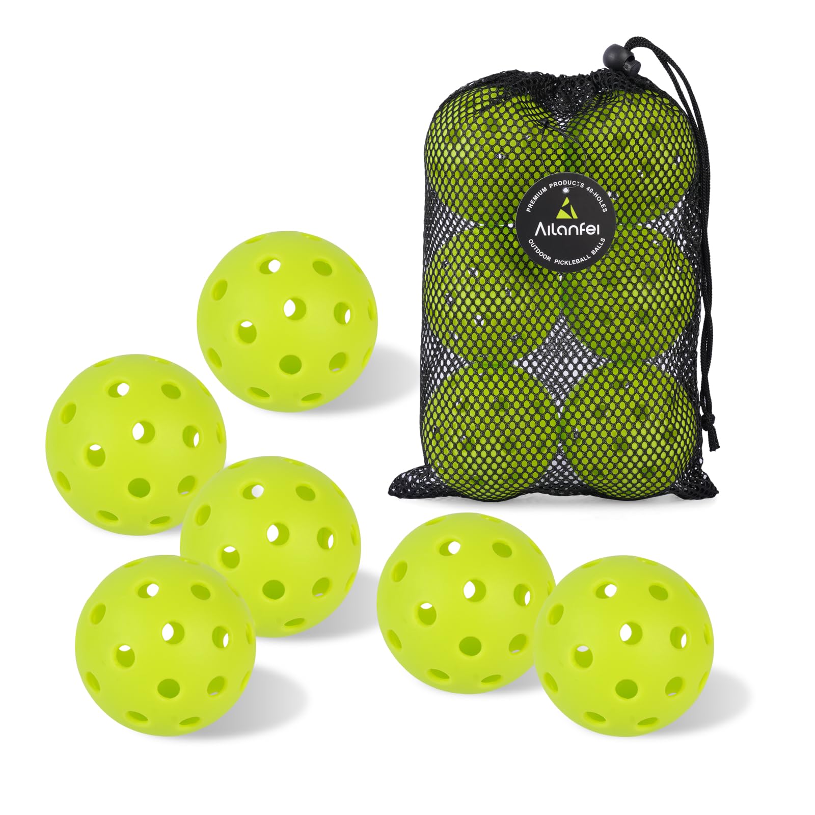 AILANFEI Pickleball Balls 6 Pack | 12 Pack- 40 Holes Outdoor Pickleball with Bag, Perfectly Balanced, High Bounce, Crack-Resistance，USAPA Standard -
