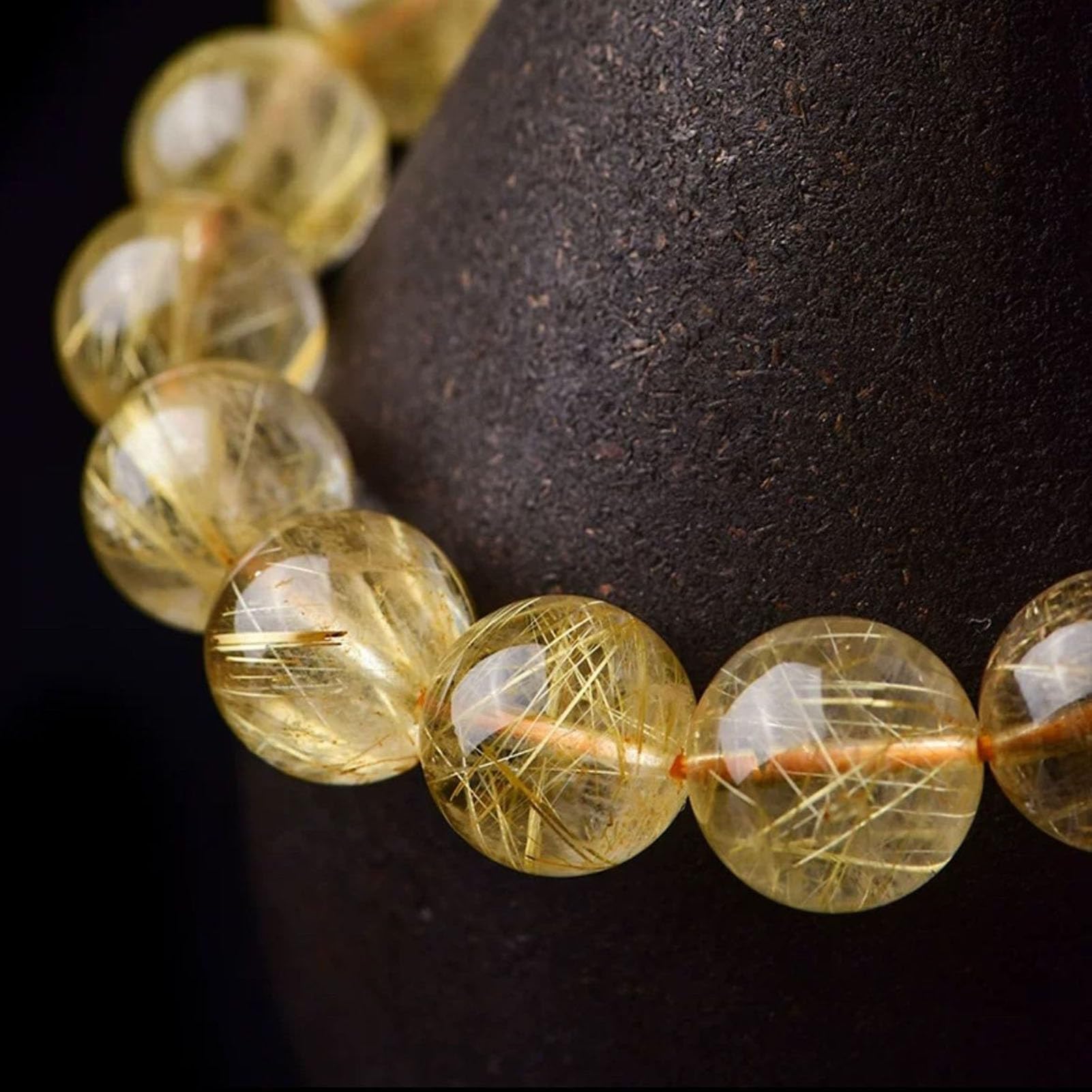 Braccialetti quarzo rutilato naturale, braccialetti elasticizzati perline | Bracciale in cristallo di titanio citrino per portare ricchezza, successo, energia curativa per unisex