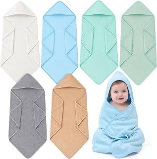6 Pack Hooded Baby Bath Towels Coral Fleece, Cool Pastels | Hooded Towels, 31 x 31 in, Soft Absorbent, for Newborn Infant Toddler Boys Girls, Quick Dry Warm, Keep Cozy, Bath Essentials