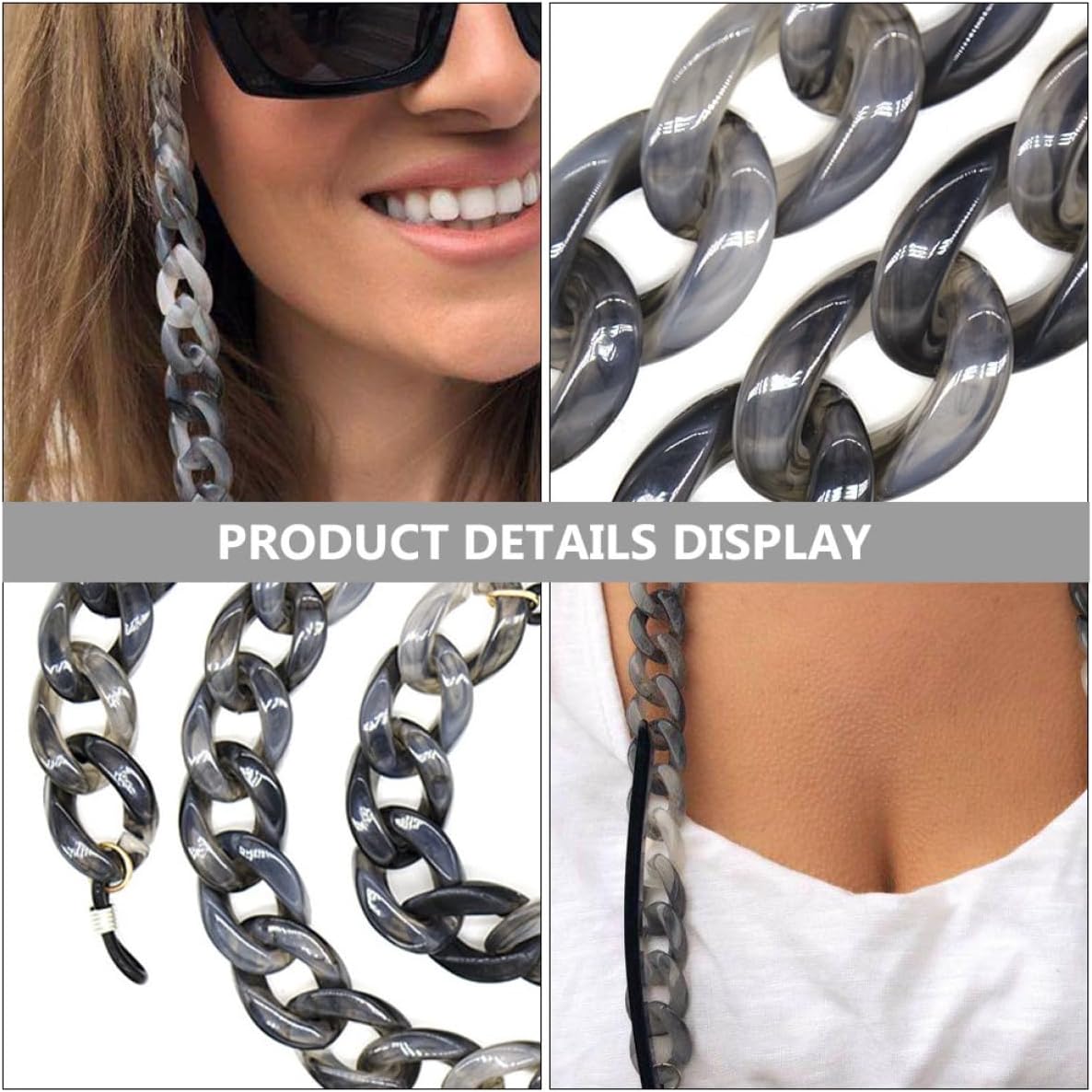 Acrylic Eyeglass Lanyard Sunglasses Chain for Women and Men Neck Holder Anti-lost Strap Gray Tortoise Shell Pattern Eyewear Accessory for Daily Use