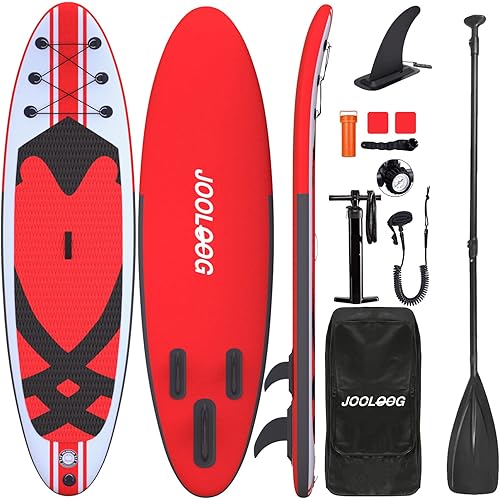 JOOLOOG Inflatable Stand Up Paddle Board 6 Inches Thick with Non-Slip Deck Premium SUP Paddleboard Accessories,Carry Bag Wide Stance,Bottom Fin for Paddling,Surf Control, Adjustable Paddle,Hand Pump