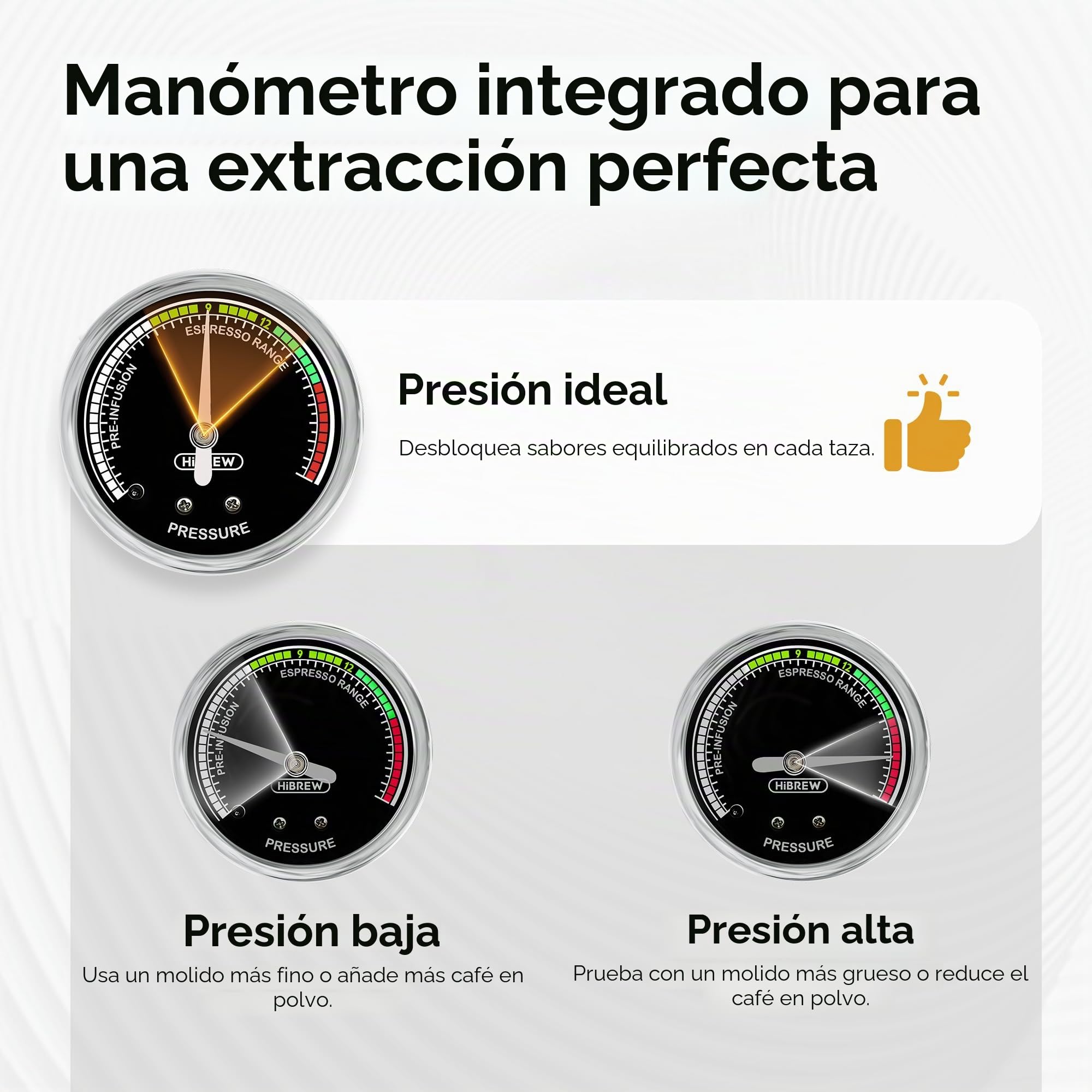 HIBREW H10A - Máquina espresso de 58 mm, cuerpo de acero inoxidable con espumador de leche, ajustes personalizables, pantalla inteligente + manómetro de 20 bares