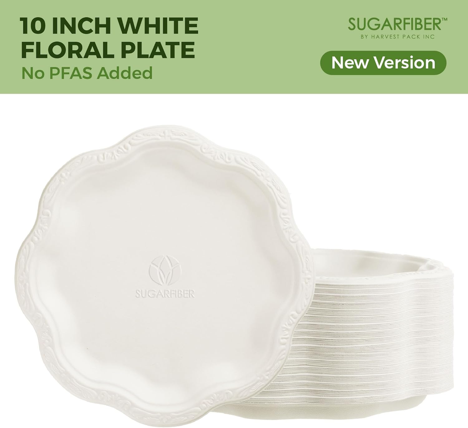 [50 COUNT]10-inch Compostable PFAS Free Floral Paper Plates, White Floral Acanthus Collection Natural Sugarcane Disposable Bagasse Eco Friendly Wedding Dinner Plates Elegant, New Version - Image 7