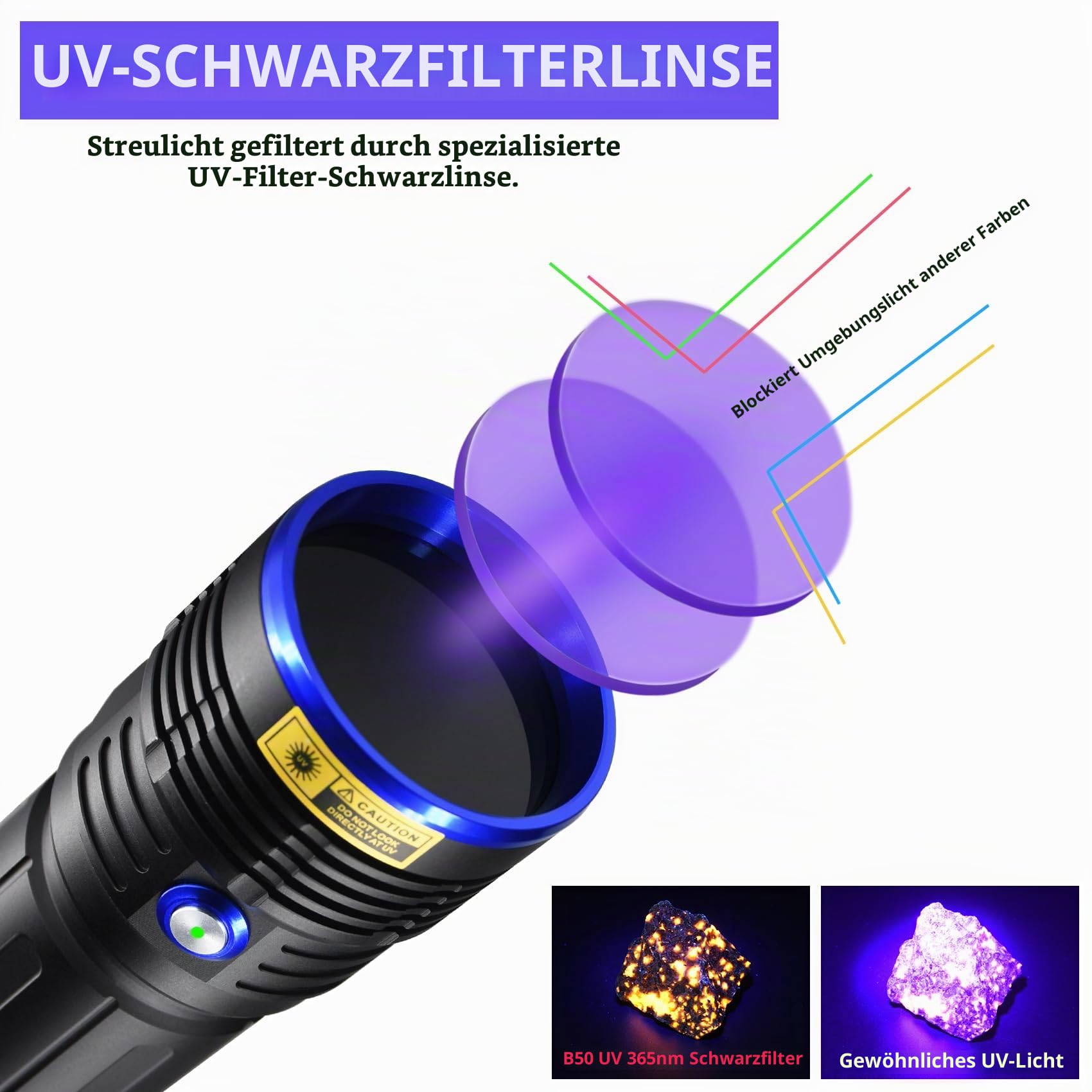 DARKBEAM UV Taschenlampe 365nm Schwarzlicht Ultraviolett Schwarzlichtlampe