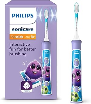 Philips Sonicare For Kids, elektrische Schallzahnbürste mit App, für Kinder ab 3 Jahren, mit SmarTimer und QuadPacer für eine gründliche Reinigung, Lila, Modell HX6322/12