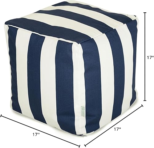 Miniatura 10 de Majestic Home Goods Puf de relleno de rayas verticales para interiores y exteriores, 17 x 17 x 17 pulgadas, reposapiés de suelo, silla para sala de