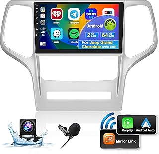 2+32G Android Car Radio Stereo for Jeep Grand Cherokee WK 2010-2013, 9'' Touchscreen Wireless Carplay Android Auto Support GPS WiFi Bluetooth Hi-Fi FM RDS SWC Backup Camera External Mic CANBUS
