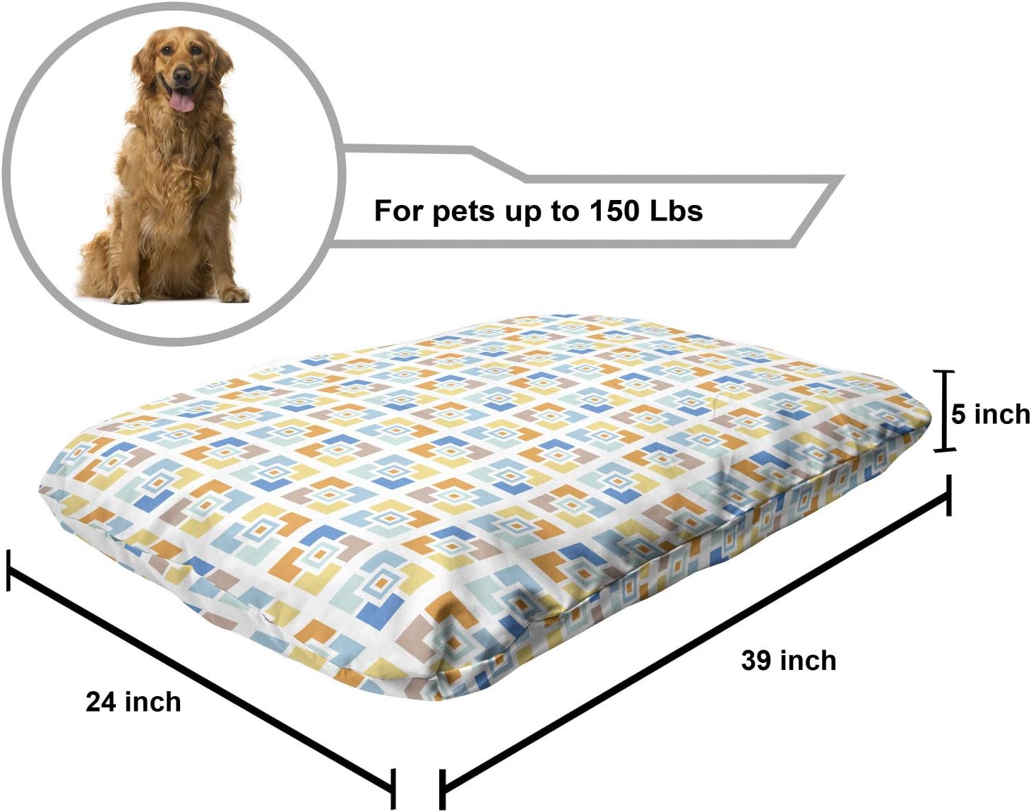 review Lunarable Mid Century Modern Pet Bed, Pastel Tone Squares Various in Colors Bricks Like Pattern Repetition, Chew Resistant Pad for Dogs and Cats Cushion with Removable Cover, 24