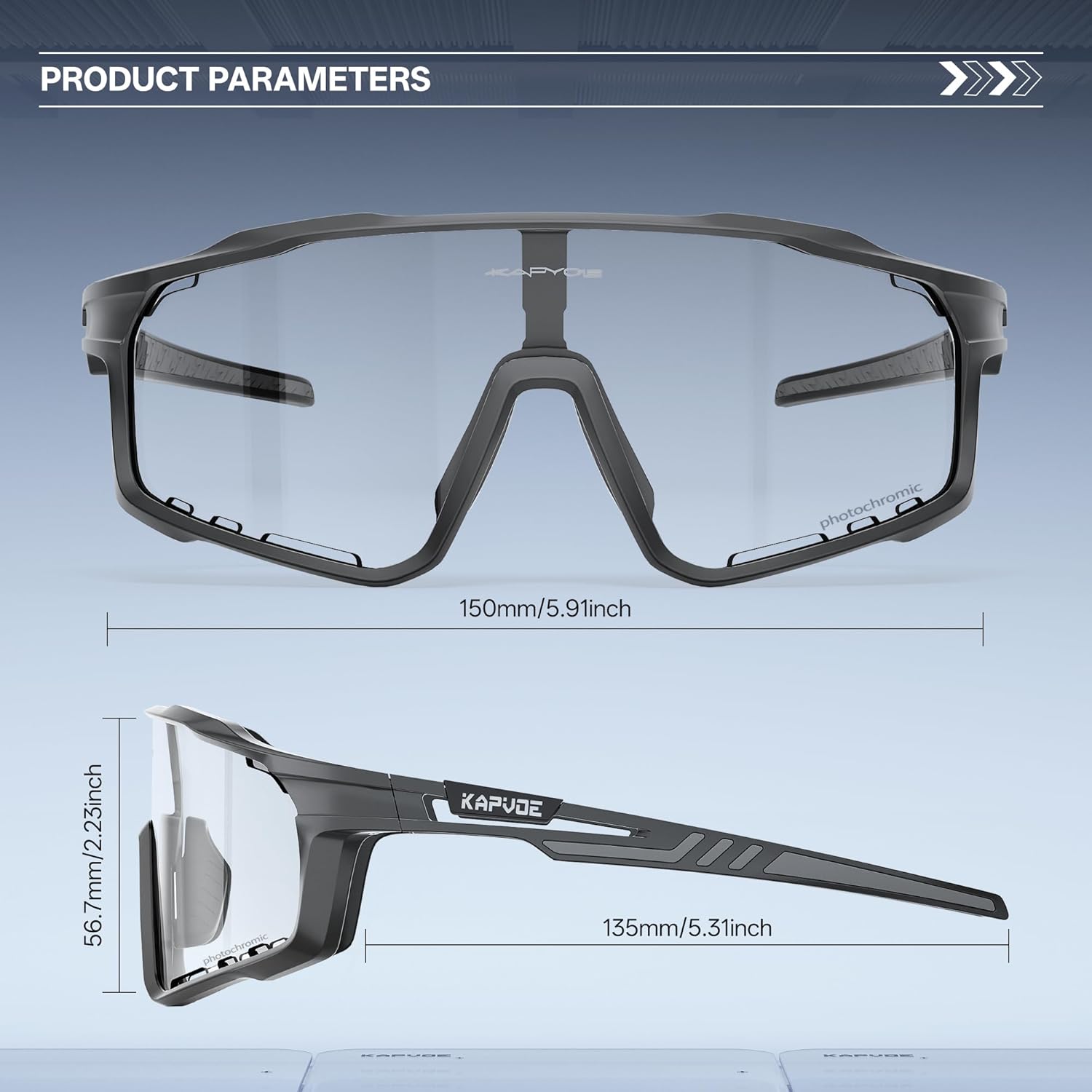 KAPVOE Photochromic Cycling Glasses for Men Women Sports Sunglasses Frame Discoloration HD Bike Glasses K76 - Image 5