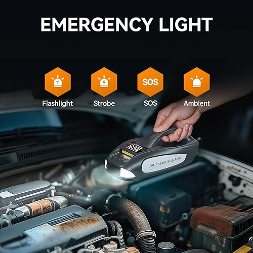 Miniatura 5 de Arrancador de 6000 A con compresor de aire, 27000 mAh y 160 PSI, batería portátil de 12 V (diésel de 12 litros a gasolina) con luz LED
