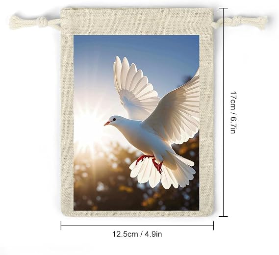 DWVTSLH 8 Pcs Cotton Linen Drawstring Bags for Christmas Wedding Gift Bags White Dove Flying in The Sun Cloth Jewelry Pouches DIY Craft Sachet Sacks Reusable Storage Bag for Party Home Supplies