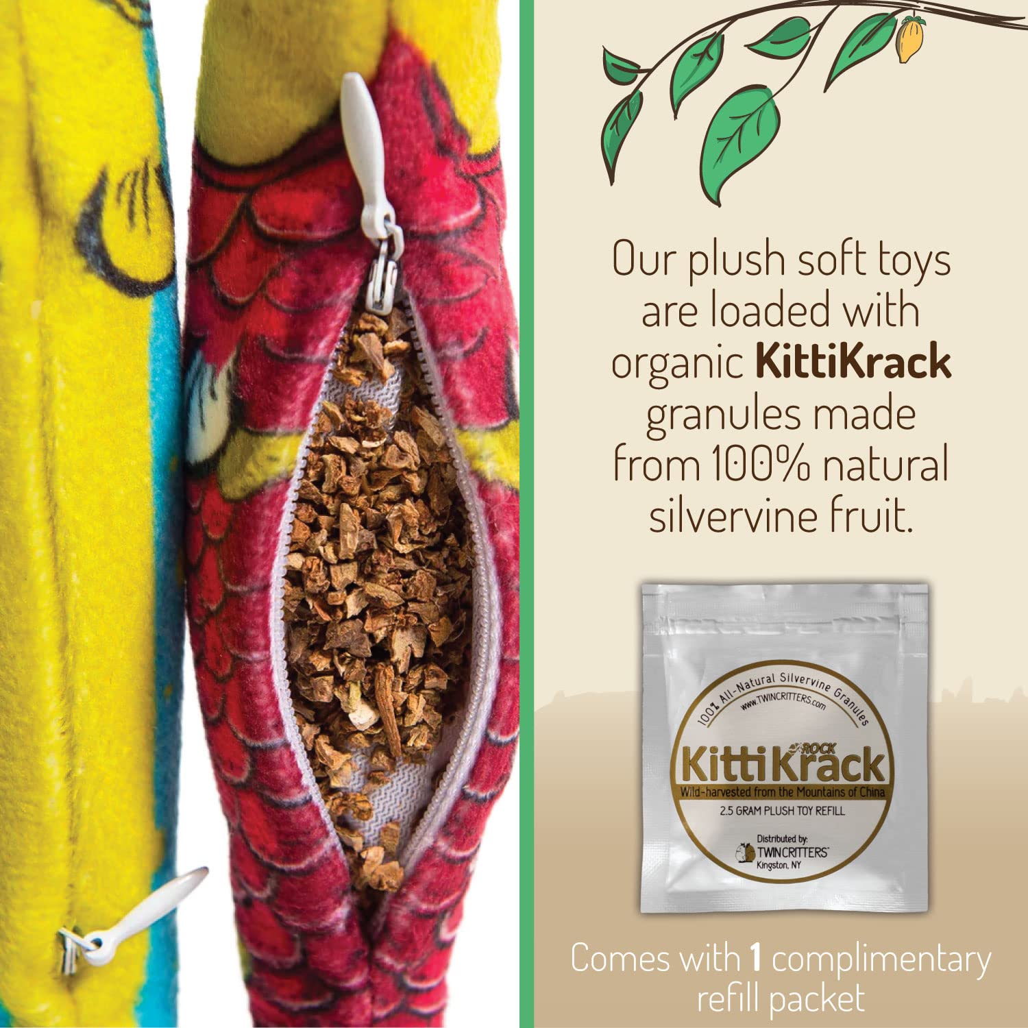 Twin Critters Organic Silver Vine Katzenminze Spielzeug Sardine Nachfüllbar Plüsch 2er Pack für Katzen & Kätzchen Keine künstlichen Inhaltsstoffe