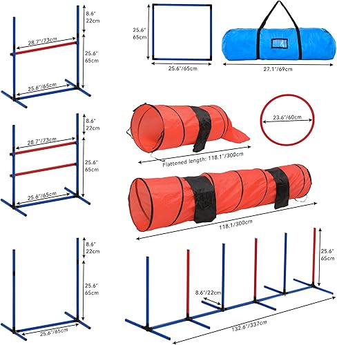 Miniatura 2 de YITAHOME Equipos de agilidad para perros: incluye poste de coqueteo, 3 discos voladores, 2 túneles de agilidad, 3 saltos, 6 postes de tejido, caja