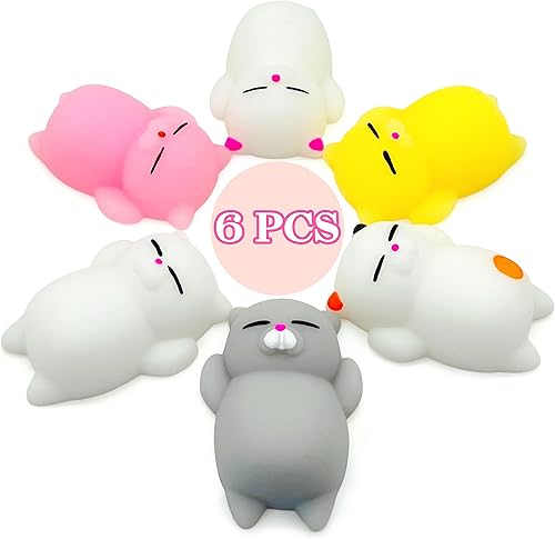 6 piezas de juguetes squishy de gato Mochi para obsequios de fiestas infantiles, animales kawaii squishies, juguetes mini Mochi sensoriales para