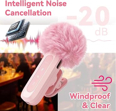 Mini Wireless Lavalier Microphone for Android and iPhone, iOS Devices - Noise Reduction Lapel Mic for Recording, Clip on Mic, for Video Recording, Tiktok, Youtube, Vlog Podcast Content Creator