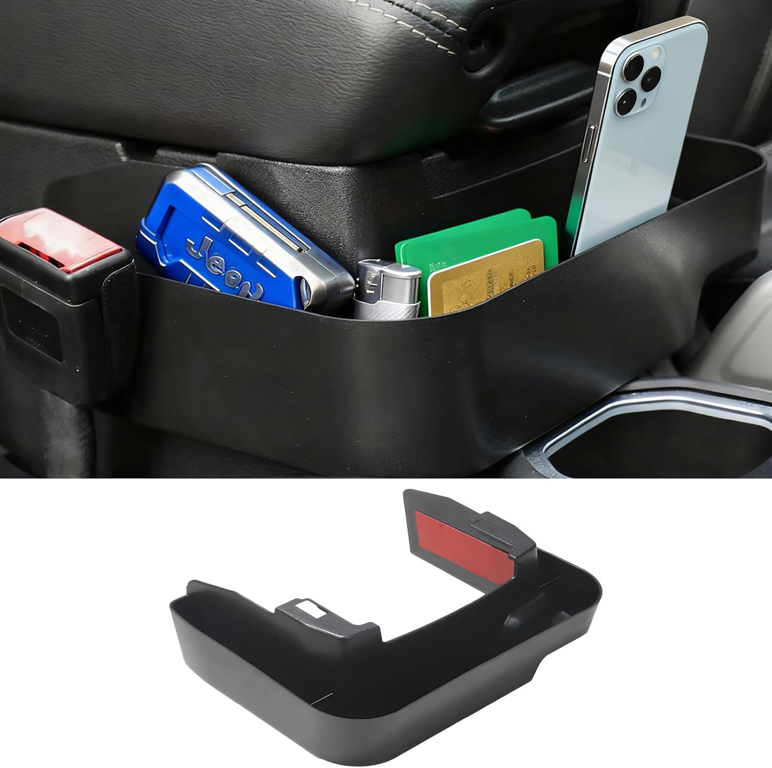 JL Center Console Organizer, Black Armrest Storage Tray for Jeep Wrangler JL JLU (2018-2025) & Gladiator JT (2020-2025) Hanging Storage Box Interior Accessories