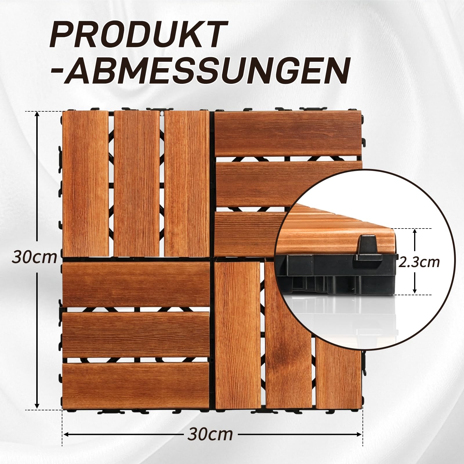 Balkon boden, WPC terrassenfliesen 30 x 30 cm, Bodenbelag Holzboden Klicksystem, Geeignet für Terrassen, Balkone und Gärten, Verschiedene Spezifikationen (4 m² | 44 Fliesen, typ 3)