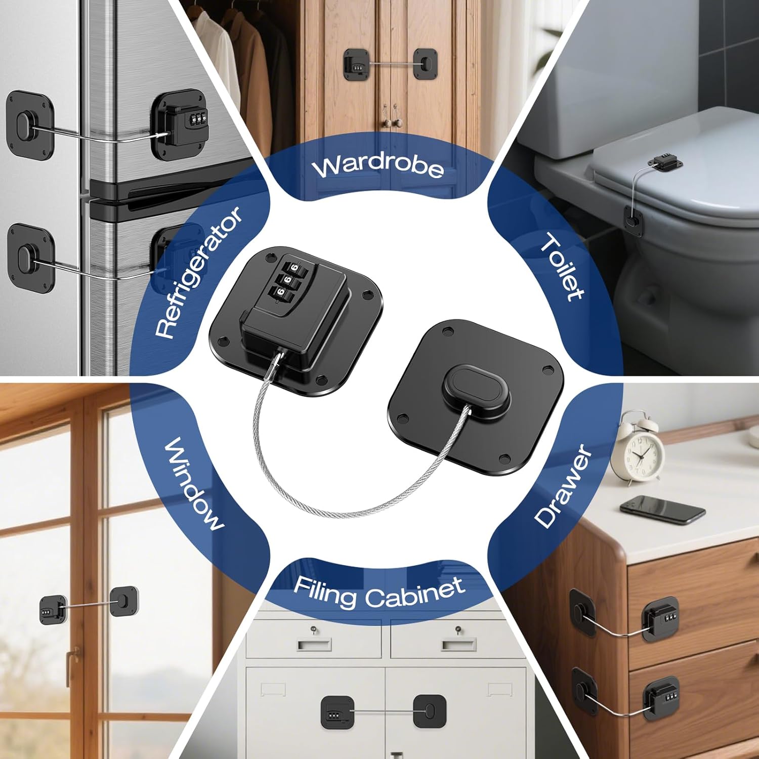 Fridge Lock for Kids Adults, Refrigerator Locks with Combination, for Closet, Cabinets, Drawers, Easy Install No Keys Needed (4Pack)