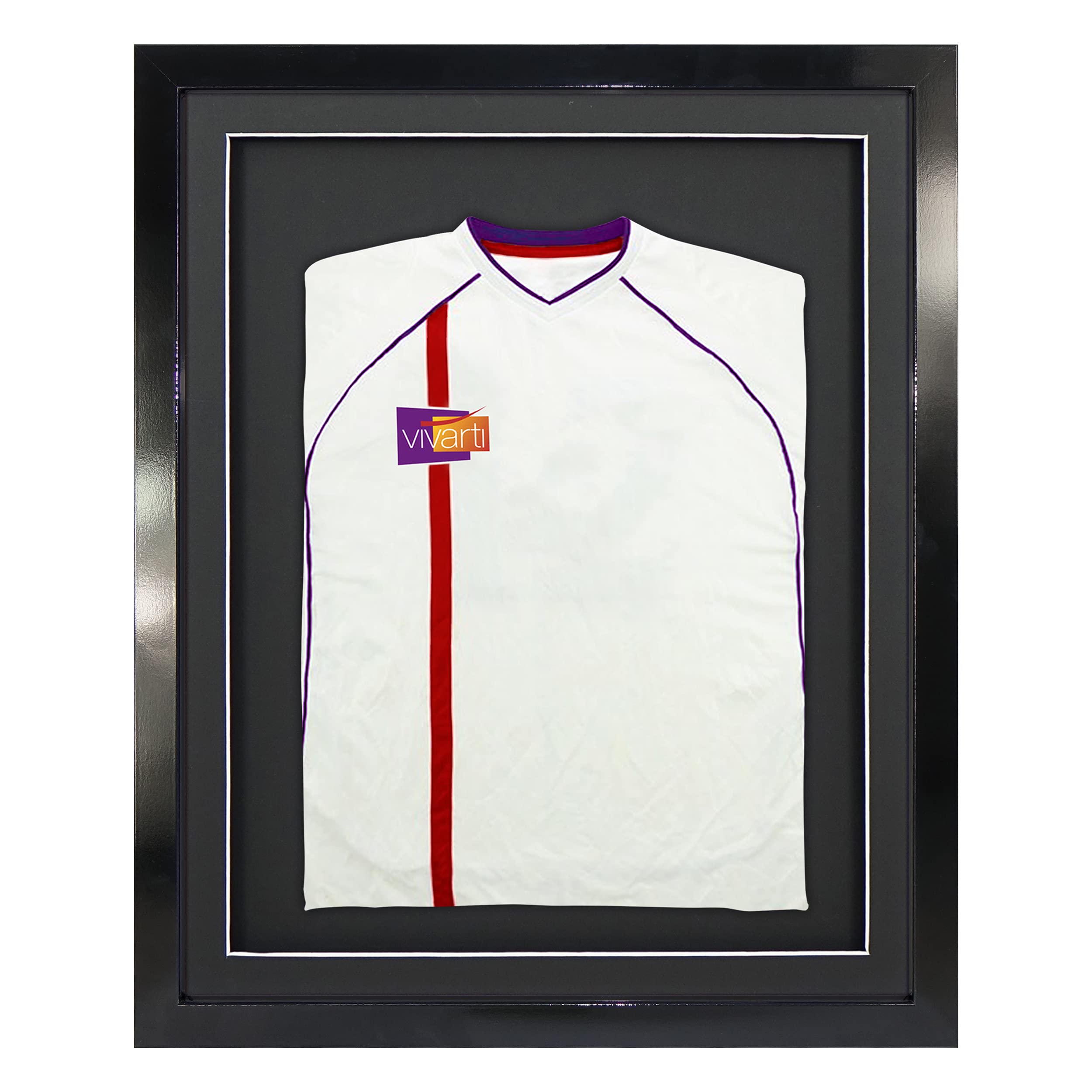Vivarti DIY - Marco de exhibición de camisa deportiva montado en 3D, 40 x 50 cm, marco negro brillante, soporte negro, tarjeta de respaldo negro