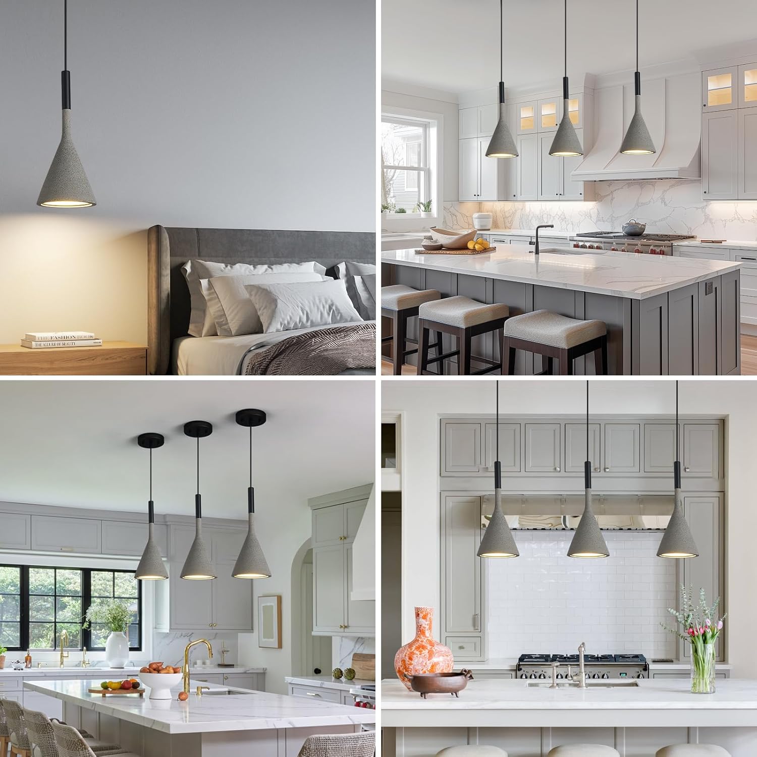 Farmhouse Black Pendant Light Fixtures 1-Light Concrete Industrial Kitchen Island Pendant Lighting for Dining Room Bedroom Hallway Pendant Ceiling Lamp