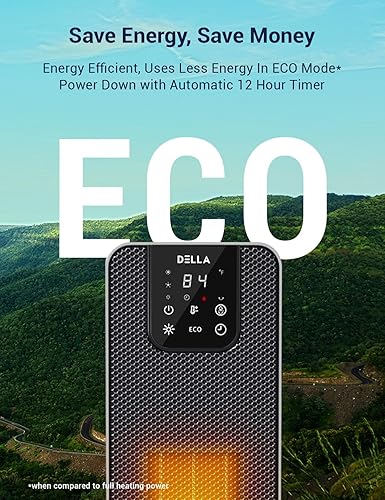 Miniatura 4 de DELLA Calentador eléctrico portátil de cerámica PTC de 26 pulgadas y 1500 W con llama 3D y sonido crepitante de fuego, 3 modos, ecológico con