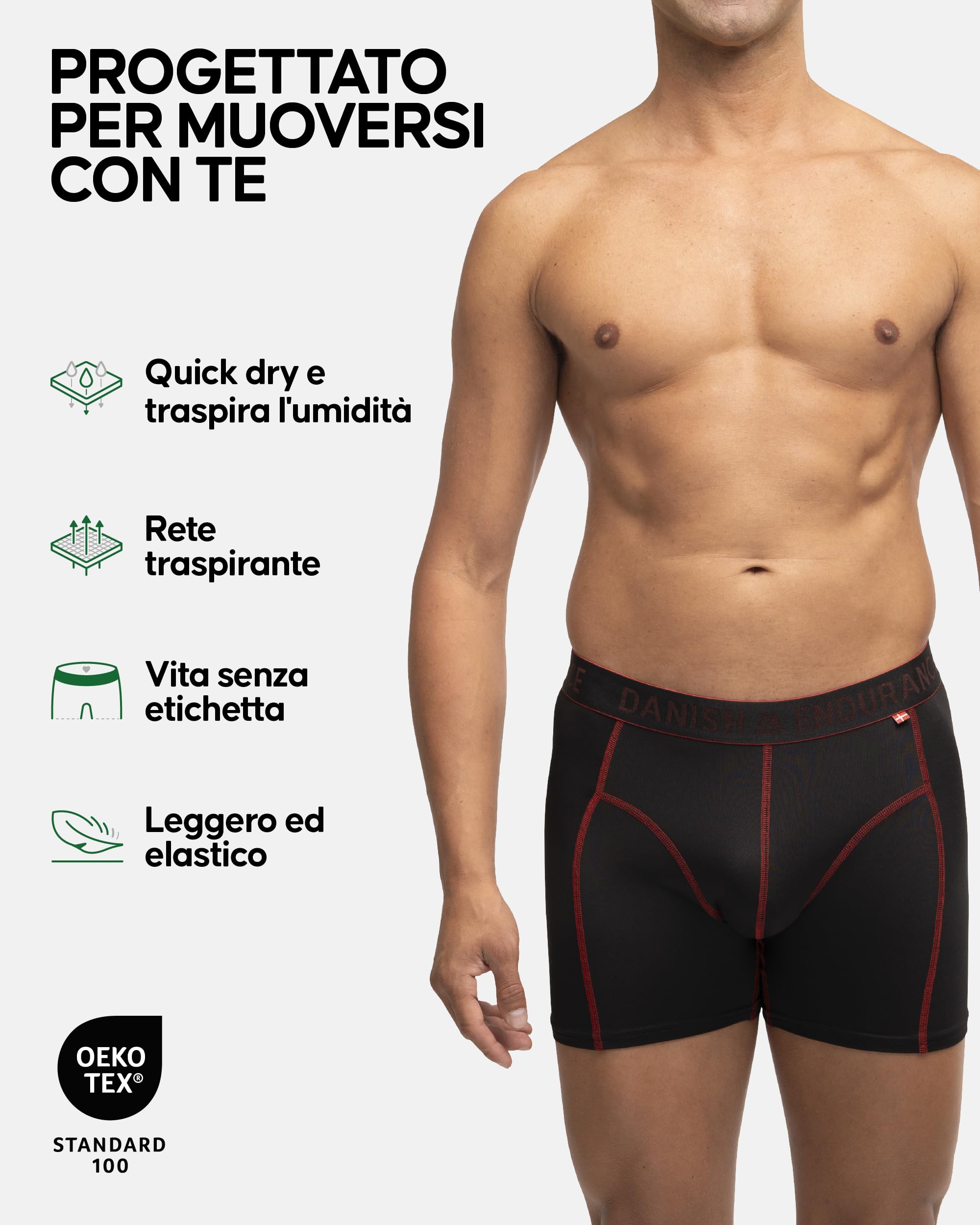 DANISH ENDURANCE Boxer Uomo Sportivi, Mutande Uomo Aderenti in Microfibra, Elasticizzato, Briefs per Sport da Uomo, 6 Paia