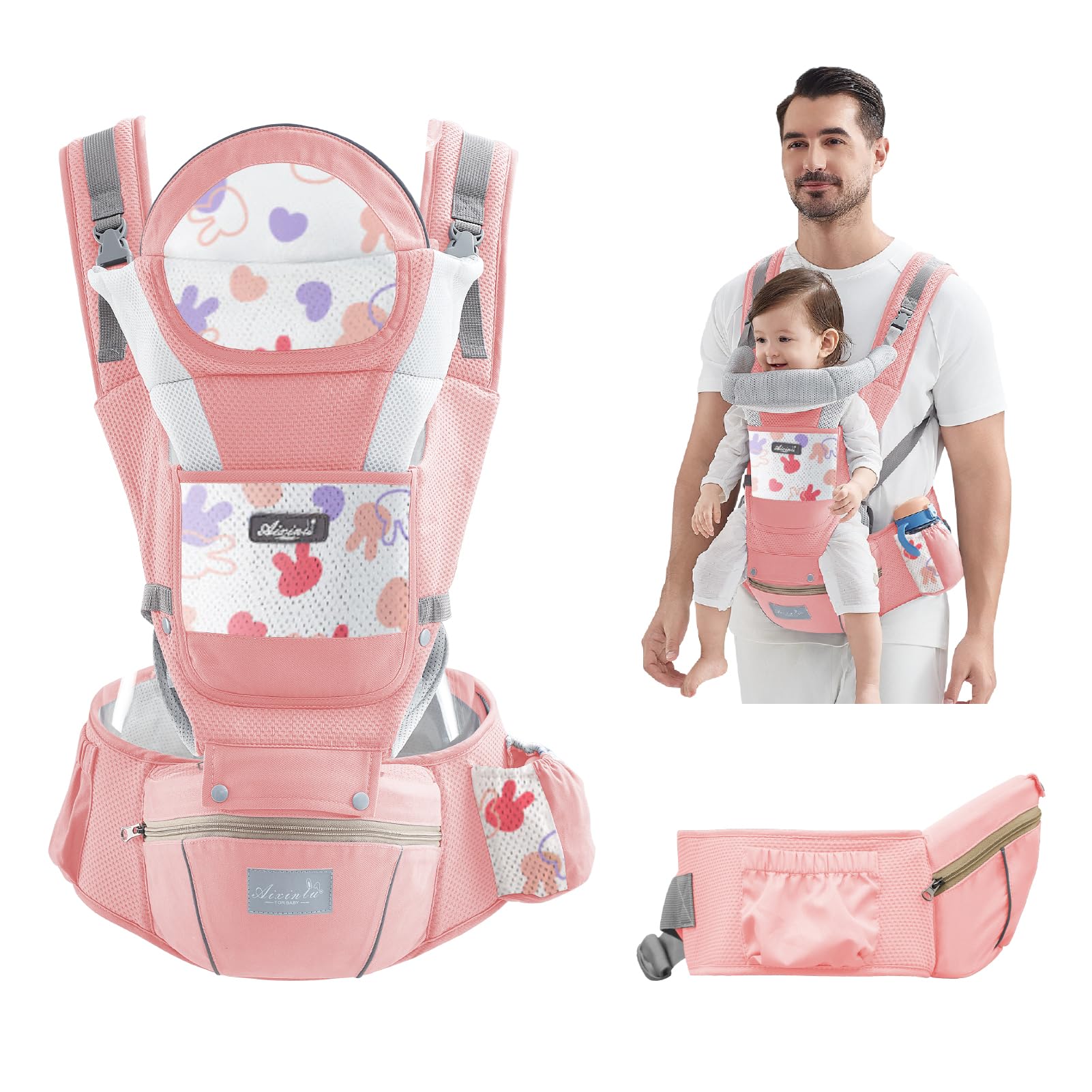 IULONEE Mochila Portabebé Ergonómica Marsupio Bebé Mochila Portabebes Multifunción Portabebes Recien Nacido Portabebé Ergonómico Con Asiento Fular Porteo Bebe Perfecto Para Ir De Compras (Rosa)
