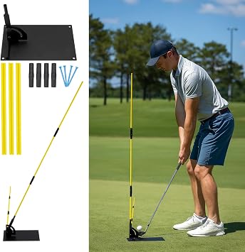 Golf Practice Swing Trainer Plate Golf Swing Traine Golf Trainer | Hitting Training Aid Rods Rod Cover Tool Swing Trainer Aids Golf Alignment Stick Holder Set for Men Women Golfers