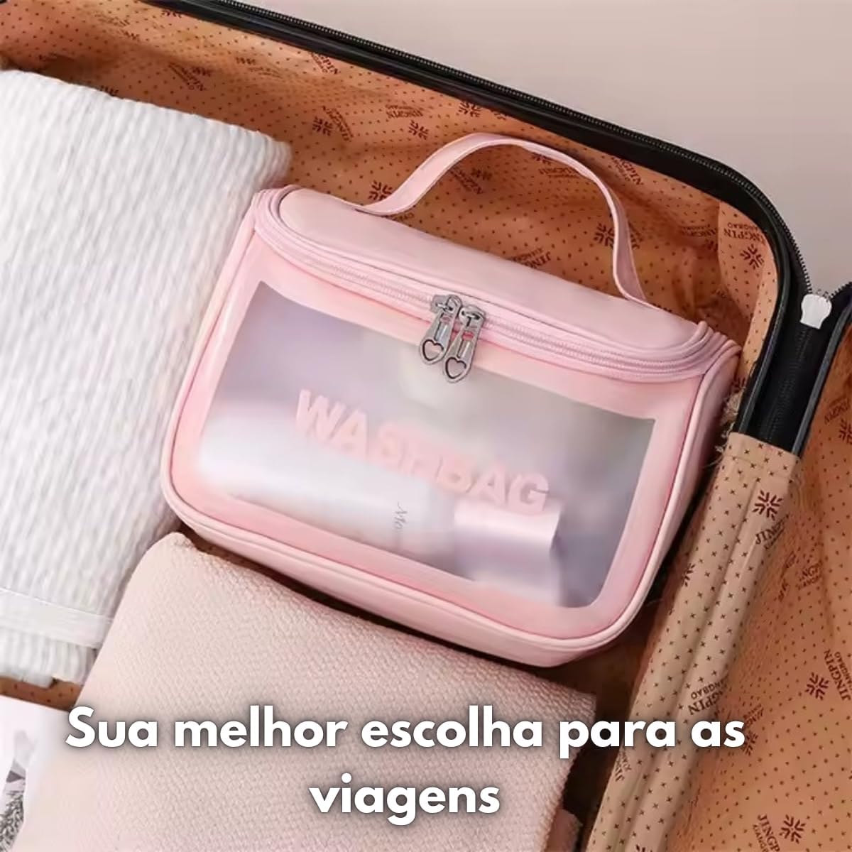 Necessaire Feminina Transparente Viagem Bolsa Ideal para Cosméticos Maquiagem Higiene Pessoal Fechamento com Zíper Fácil Acesso Design Moderno Funcional Impermeável (Rosa) Necessaire Feminina Transparente Viagem Bolsa Ideal para Cosméticos Maquiagem Higiene Pessoal Fechamento com Zíper Fácil Acesso Design Moderno Funcional Impermeável (Rosa)