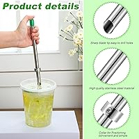 Vista 3 de Lasnten Paquete de 2 perforadores de paja para tapas de plástico, vasos de limonada, herramientas de perforación de acero inoxidable para bebidas
