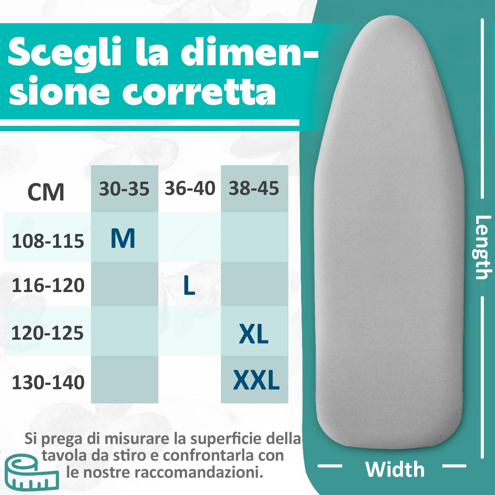 Pottwal Copriasse da Stiro Premium per Una Stiratura Facile e Veloce, per Ferri da Stiro a Vapore, Copriasse da stiro Universale, Grigio Argento, 38-45cm x 130-140cm (Taglia XXL)