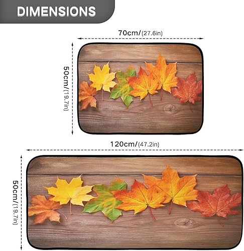 Miniatura 3 de xigua Kitchen Rugs 2 Piece Waterproof Non Slip Kitchen Mat Maple Leaves on Wood Kitchen Rug Set for Sink Office Kitchen Cafe, 19.7"x47.2"+19.7"x27.6"