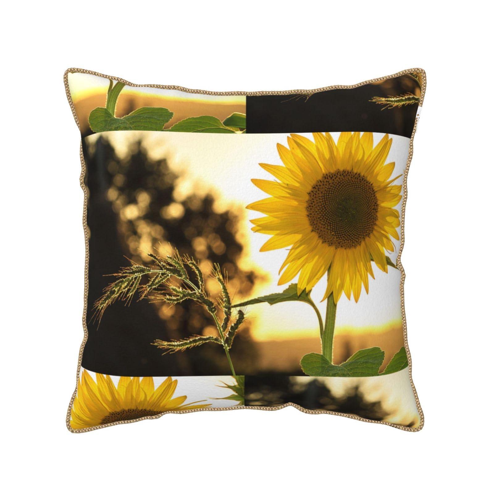 Housse de coussin en velours imprimé tournesols et soleil doux 45x45 cm